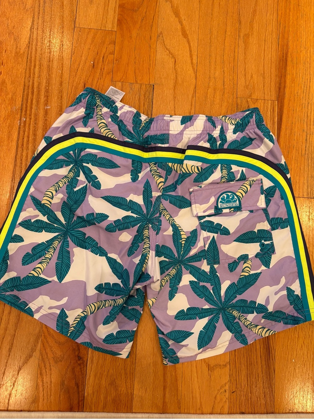 Sundek Palm-Leaf Swim Shorts with Teal Accents